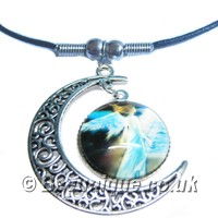 White Angel & Crescent Necklace - Click Image to Close